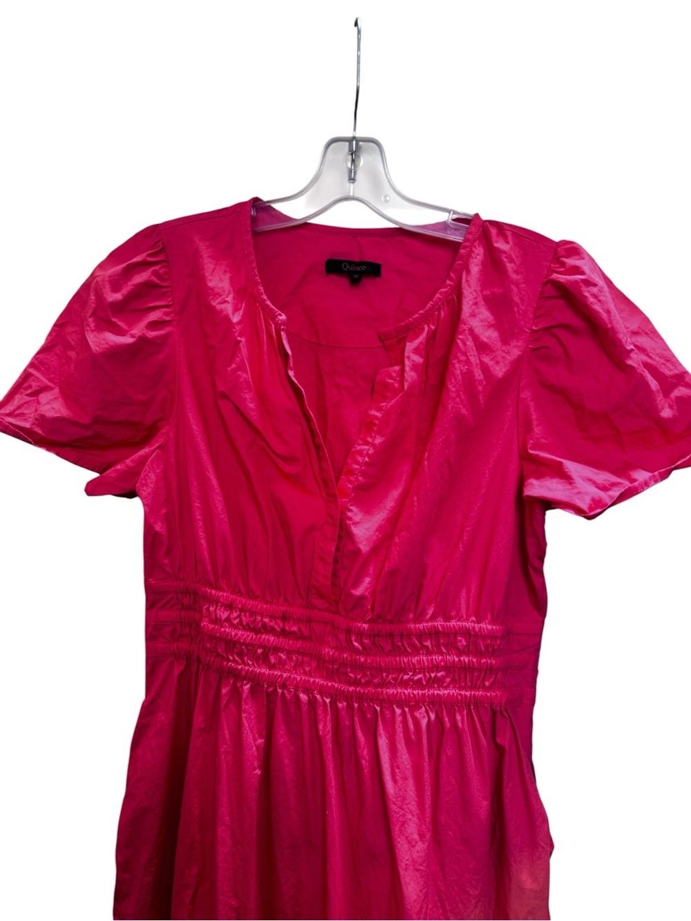 Quince 100% Organic Cotton Poplin Tiered M Maxi Dress Smocked Lightweight Coral - Picture 7 of 16